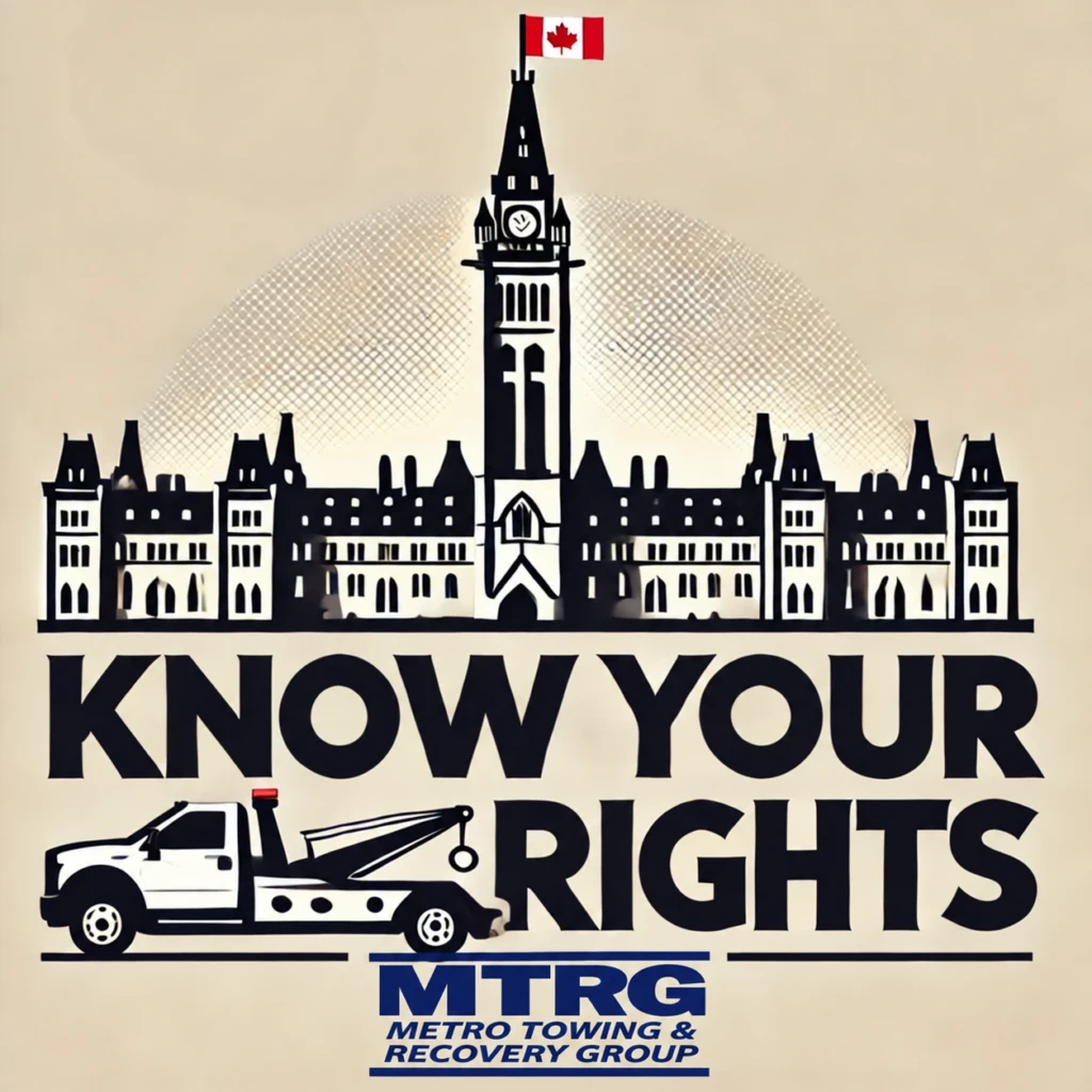 Know Your Rights towing information graphic with the MTRG logo