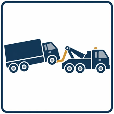 Commercial box truck being towed by a heavy wrecker