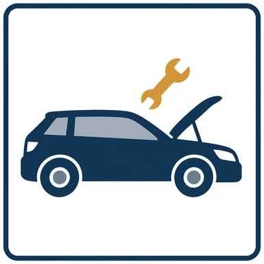 Car with raised hood and amber wrench